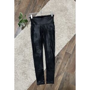 Spanx Size Medium Black Faux Leather Coated High Waisted Shapewear Leggings